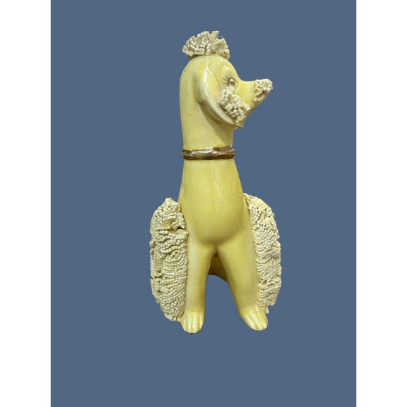 Vintage 1950's Yellow Ceramic Poodle Figurine With Gold Collar - - Picture 2 of 9